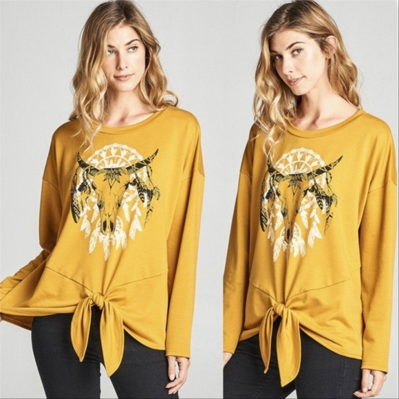 Mustard Texan Horns Print Top - Picture 1 of 3